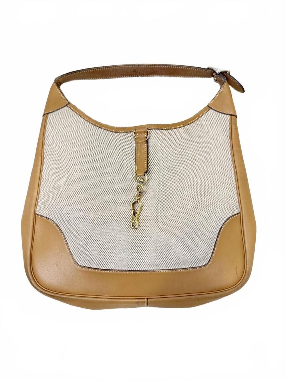 Vintage Hermès Trim I 31 Toile Canvas Tan Gold Leather Shoulder Bag Hobo 80's
